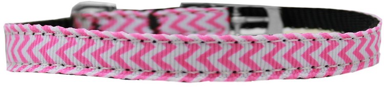 Chevrons Nylon Dog Collar with classic buckle 3/8" Pink Size 8